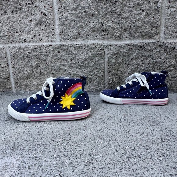 MINI BODEN Rainbow Sneakers Girls 1 Eu 32 Blue High Top Boots Shoes Clouds Sun - Picture 2 of 10